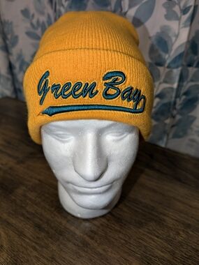 Green Bay Embroidered Knit Beanie Hat in Yellow